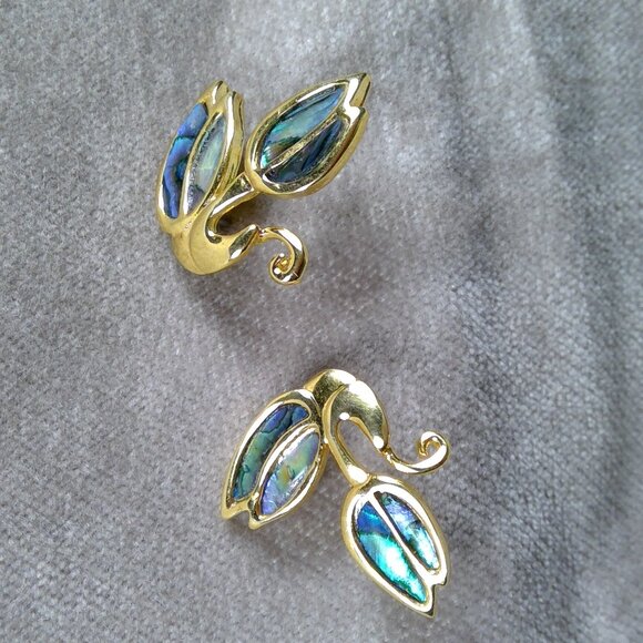 Tulip earrings gold and blue color Stamped - Picture 1 of 4